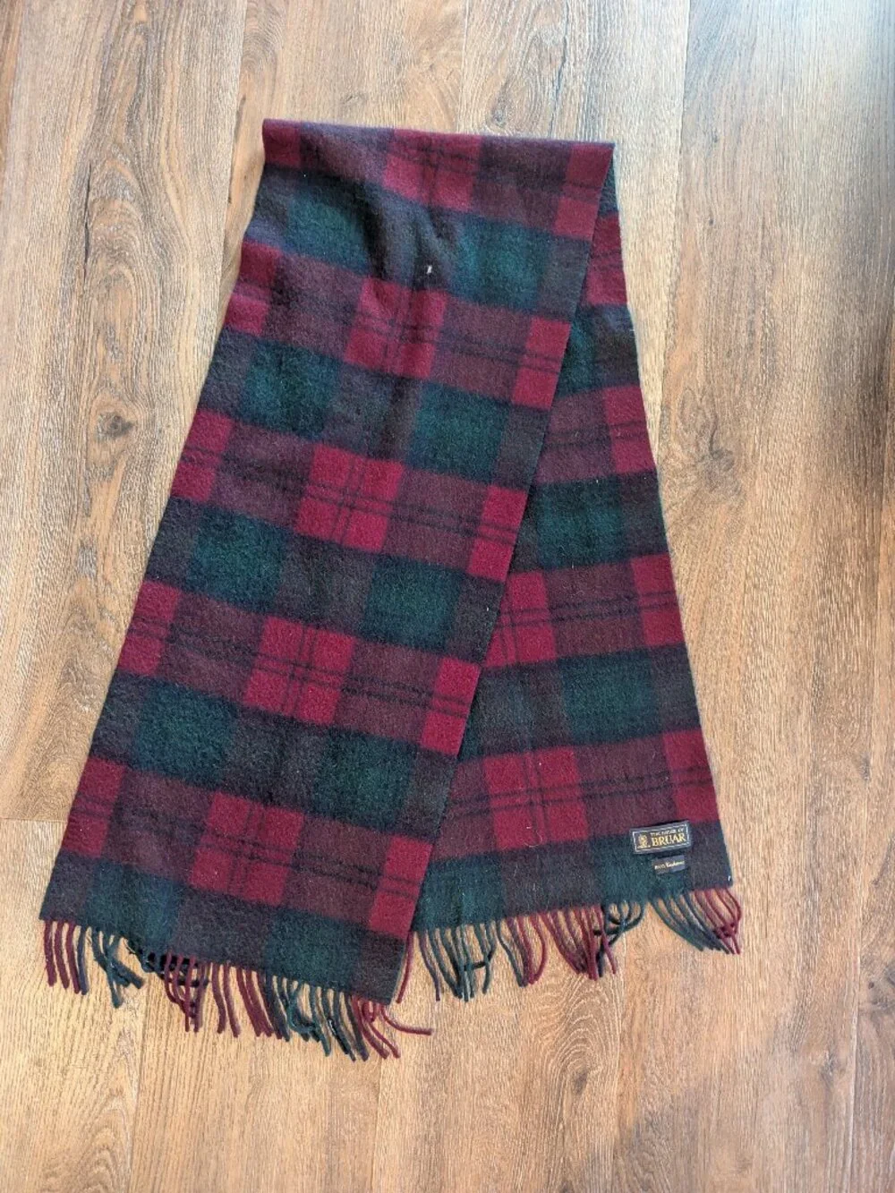 The House of Bruar 100 Cashmere Scarf Scotland Plaid Burgundy Green Fringe